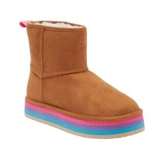 Steve Madden Girl 13 Jtoasty Stripe Brown Camel Cognac Platform Boot Pink Purple